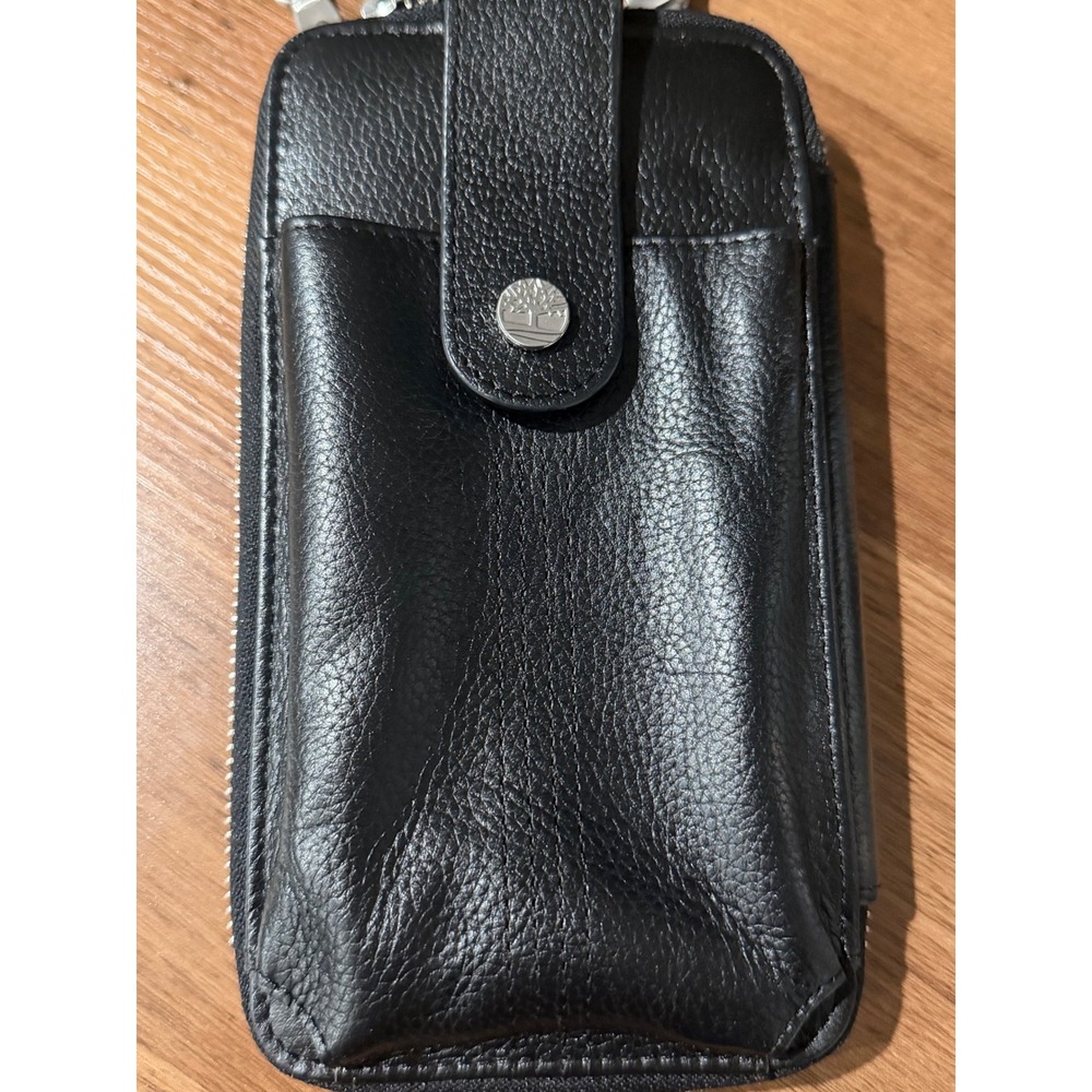 Timberland Black Pebble Leather RFID Crossbody Phone Wallet Bag Zip Around